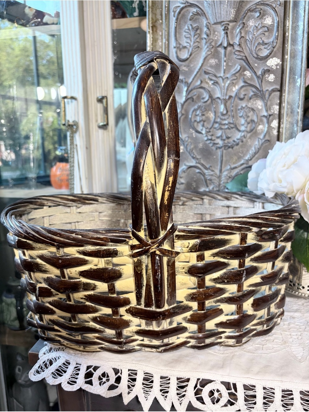 Farmhouse cottage wood basket French country decor